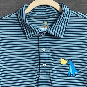 Chubbies Polo Shirt S Blue Green Striped The Fired Up Roar Golf Performance